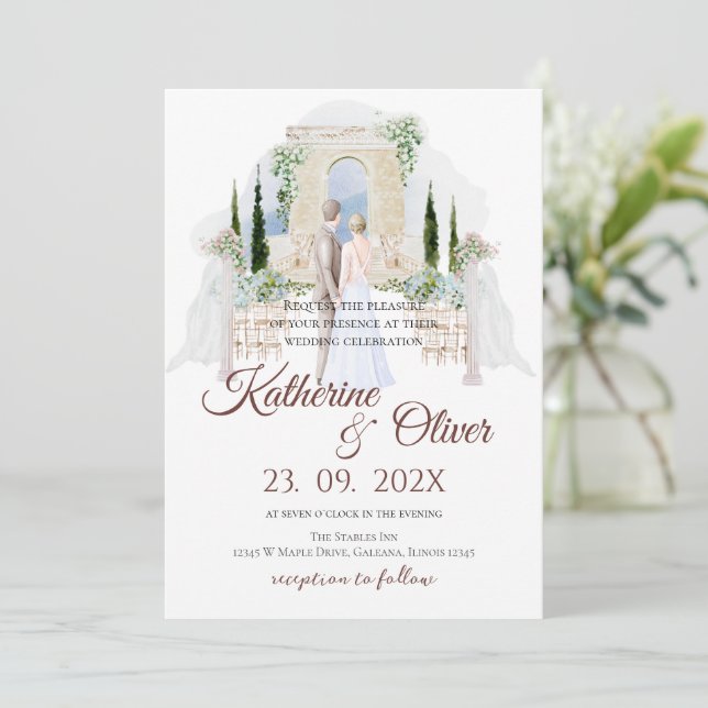 Convites Elegant Floral Wedding Invitation (Em pé/Frente)