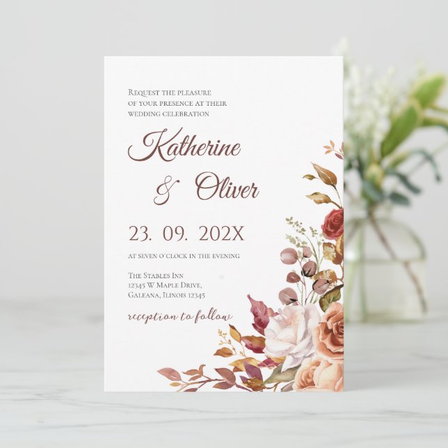 Convites Elegant Floral Wedding Invitation (Em pé/Frente)