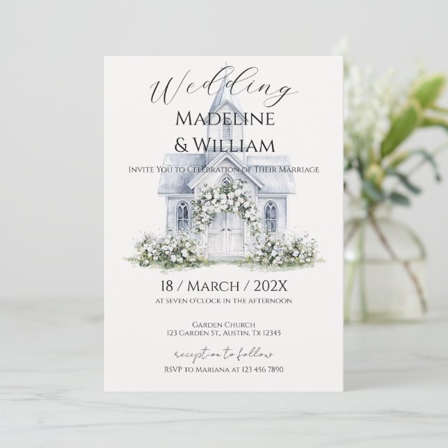 Convites Elegant Floral Wedding Invitation (Em pé/Frente)