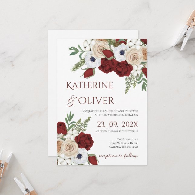 Convites Elegant Floral Wedding Invitation (Frente/Verso In Situ)