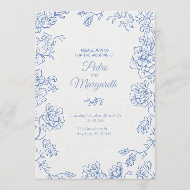 Convites Elegant Floral Wedding Invitation  (Frente)