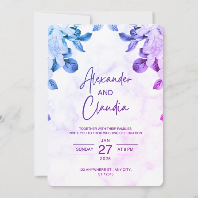 Convites Elegant  Floral Wedding Invitation  (Frente)