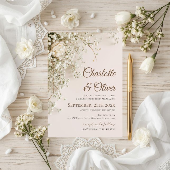 Convites Elegant Floral Wedding Invitation (Criador carregado)