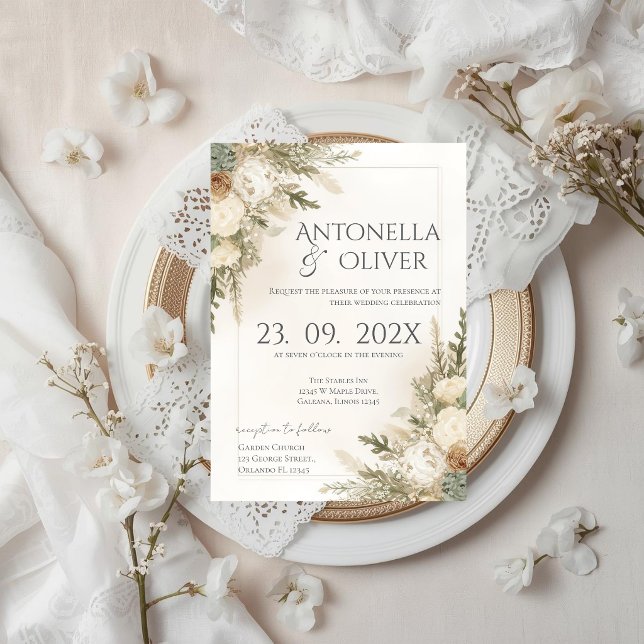Convites Elegant Floral Wedding Invitation (Criador carregado)