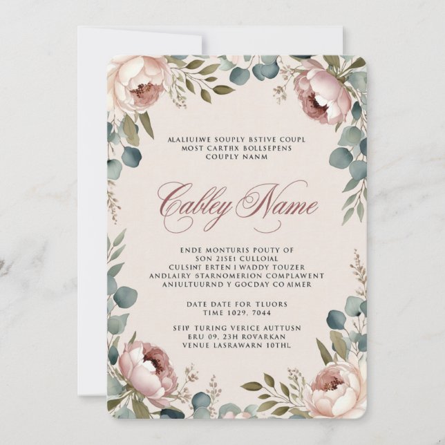 Convites Elegant Floral Wedding Invitation  (Frente)