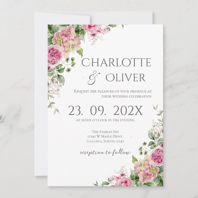 Convites Elegant Floral Wedding Invitation (Frente)