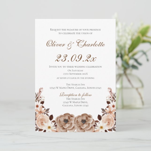 Convites Elegant Floral Wedding Invitation (Em pé/Frente)
