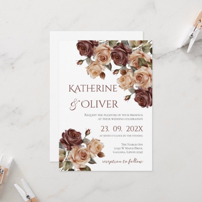 Convites Elegant Floral Wedding Invitation (Frente/Verso In Situ)