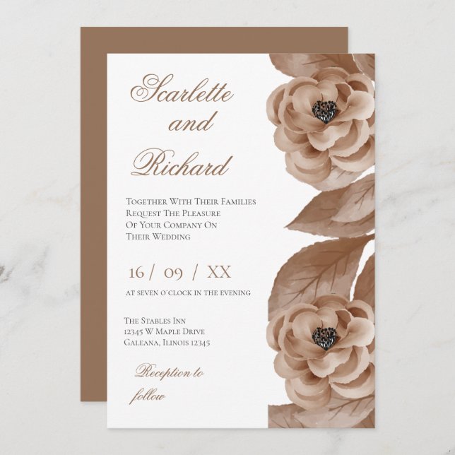 Convites Elegant Floral Wedding Invitation (Frente/Verso)
