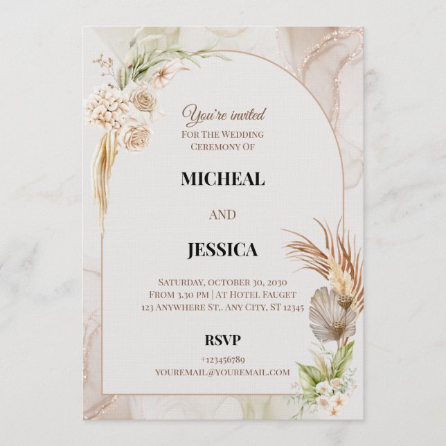 Convites Elegant Floral Wedding Invitation Card (Frente)