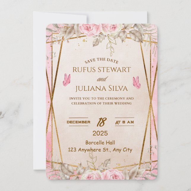 Convites Elegant Floral Wedding Invitation Card (Frente)