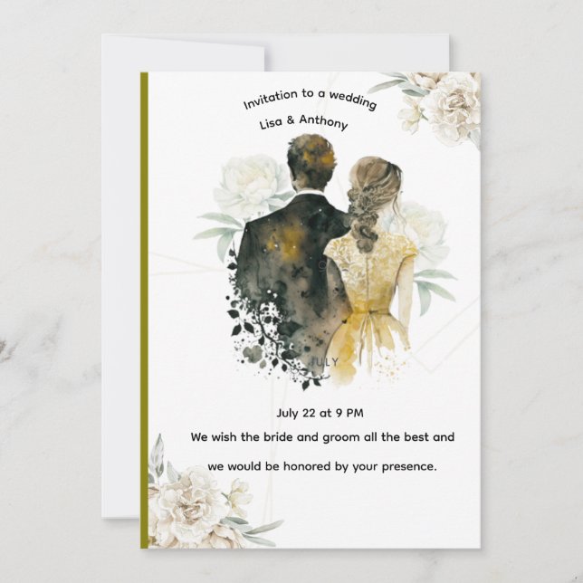 Convites Elegant Floral Wedding Invitation Card (Frente)