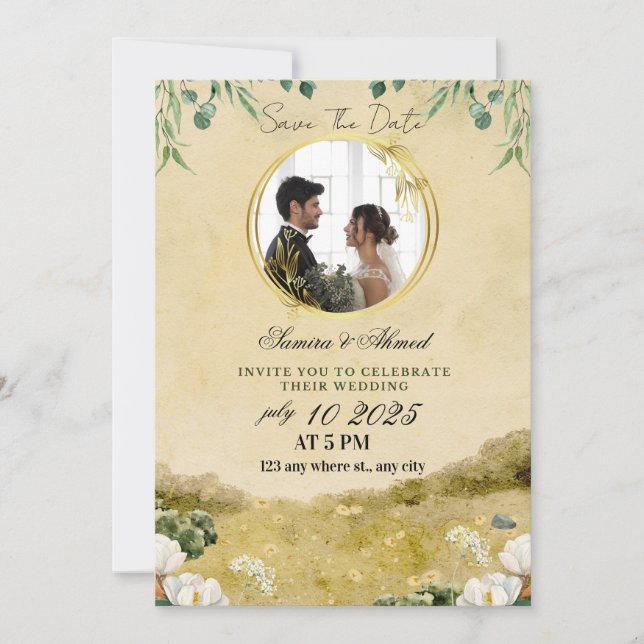 Convites  Elegant Floral Wedding Invitation | Classic & Mod (Frente)