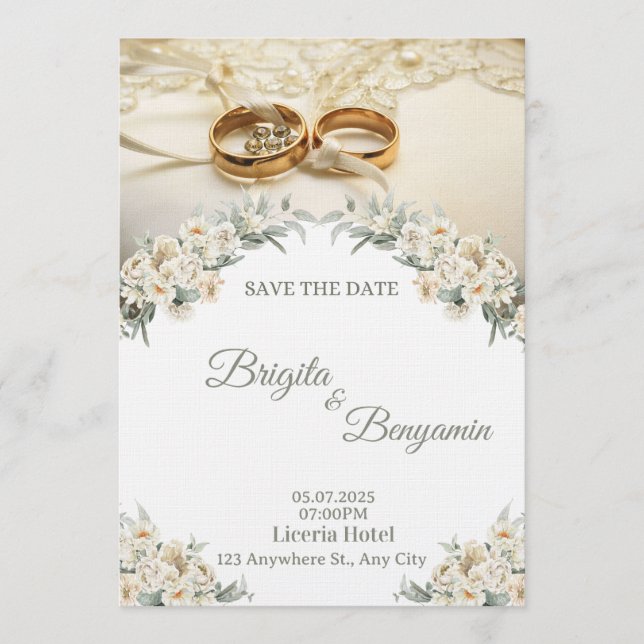 Convites Elegant Floral Wedding Invitation – Customizable  (Frente)