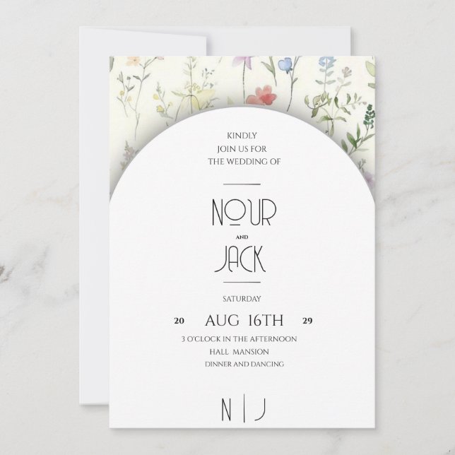 Convites Elegant Floral Wedding Invitation – Customizable W (Frente)