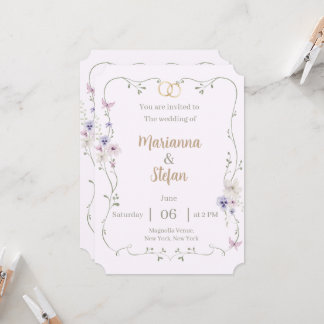 Convites Elegant Floral Wedding Invitation Editable Custom