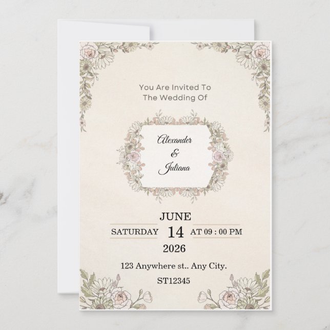Convites Elegant Floral Wedding Invitation | Editable Moder (Frente)