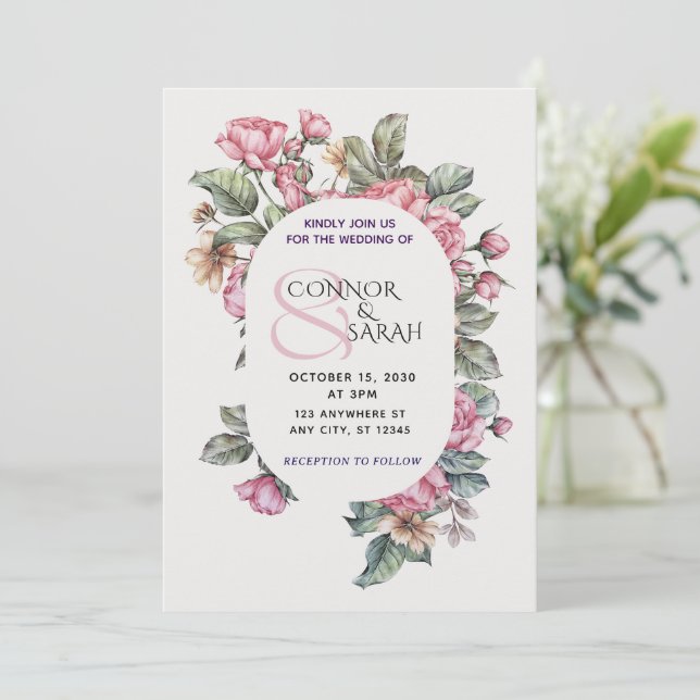 Convites Elegant Floral Wedding Invitation – Minimalist Des (Em pé/Frente)