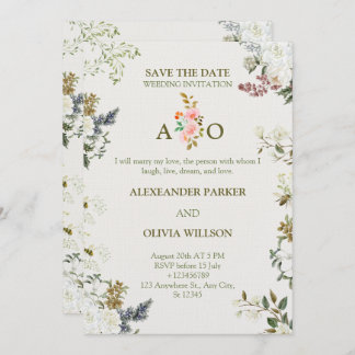 Convites Elegant Floral Wedding Invitation – Modern CARD