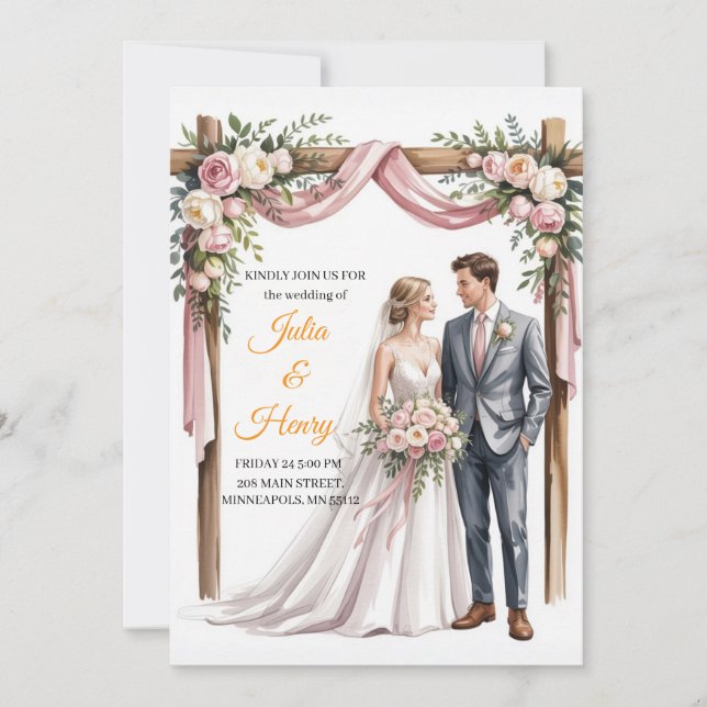 Convites Elegant Floral Wedding Invitation | Romantic Garde (Frente)