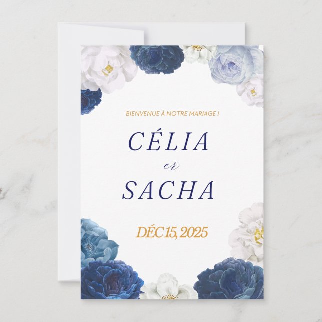 Convites Elegant Floral Wedding Invitation | Romantic Weddi (Frente)
