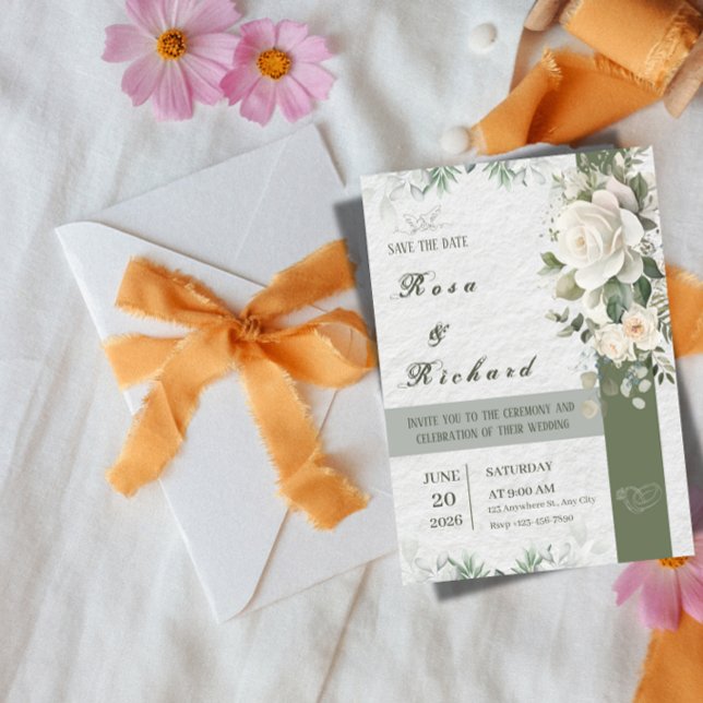 Convites Elegant Floral Wedding Invitation – Save the Date (Criador carregado)
