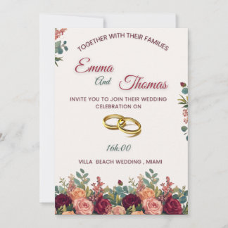 Convites Elegant Floral Wedding Invitation Suite | Burgundy
