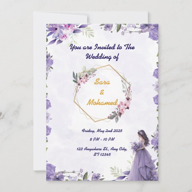 Convites Elegant Floral Wedding Invitation Template  (Frente)
