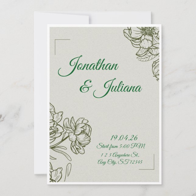 Convites Elegant Floral Wedding Invitation Template  (Frente)