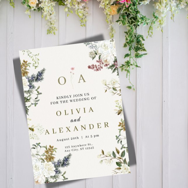 Convites Elegant Floral Wedding Invitation | Watercolor (Criador carregado)