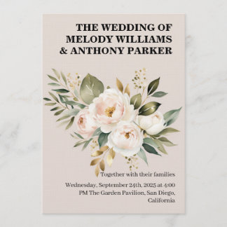 Convites Elegant Floral Wedding Invitation | White Rose & E