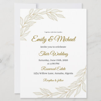 Convites Elegant Floral Wedding Invitation with Gold Script