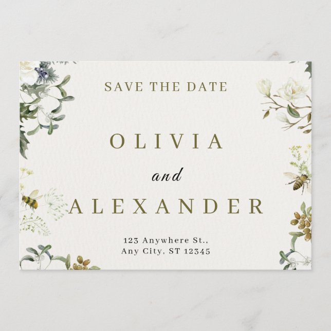 Convites Elegant Floral Wedding Save the Date | Watercolor  (Frente)