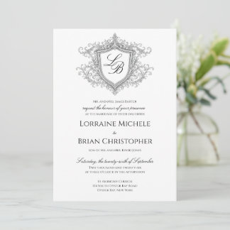Convites Elegant Flourish Crest Monogram Wedding Invitation