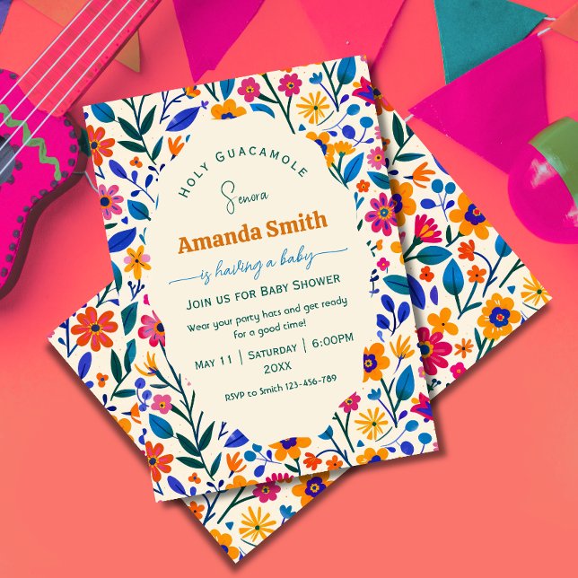 Convites Elegant Folk Mexican Floral Baby shower invitation (Criador carregado)