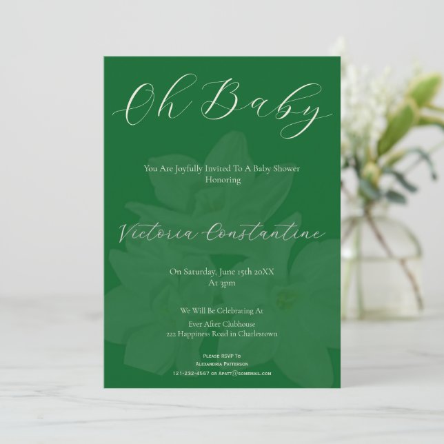 Convites Elegant Forest Green Oh Baby Shower Invitation (Em pé/Frente)