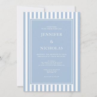 Convites Elegant Formal Powder Blue Stripes Wedding