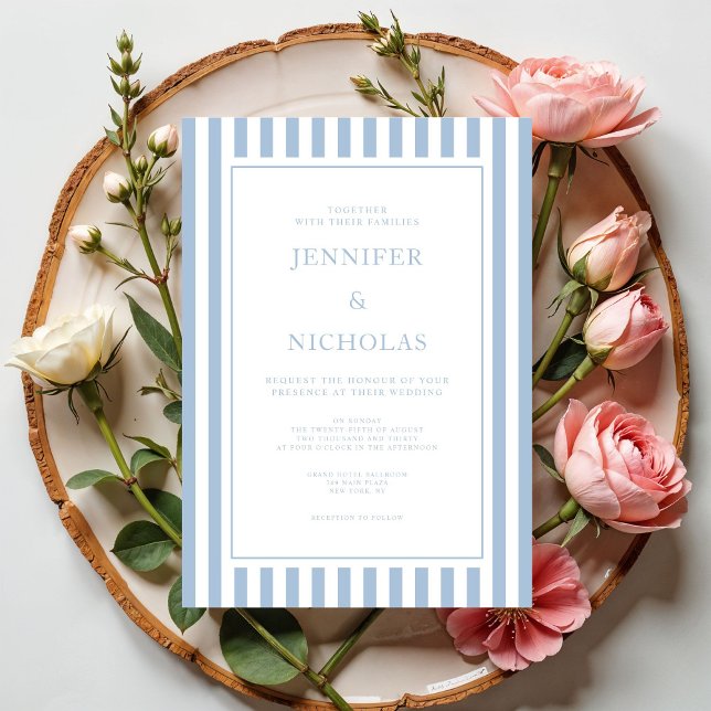 Convites Elegant Formal Powder Blue Stripes Wedding (Elegant Formal Powder Blue Stripes Wedding Invitation)
