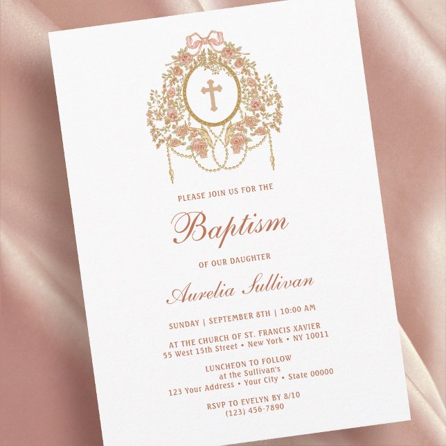 Convites Elegant Frame Holy Cross Baptism Invitation (Criador carregado)