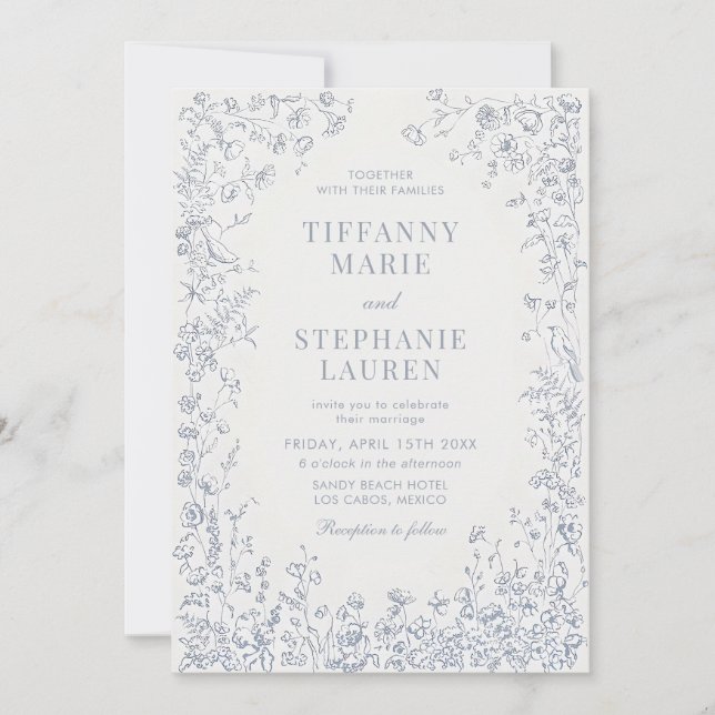 Convites Elegant French Floral Wedding Invitation (Frente)