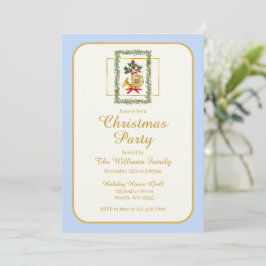 Convites Elegant French Horn Christmas Light Blue