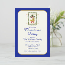 Convites Elegant French Horn Christmas Royal Blue
