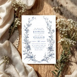 Convites Elegant French Vintage Blue Floral QR Code Wedding<br><div class="desc">Elegant French Vintage Blue Floral QR Code Wedding</div>