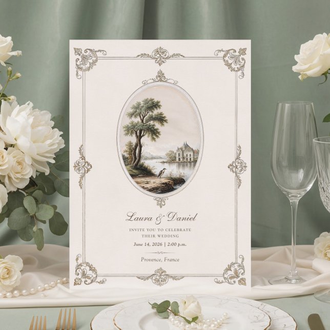 Convites Elegant French Vintage Chateau Wedding  (Criador carregado)