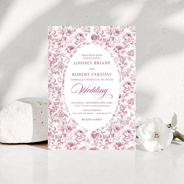 Convites Elegant Fuchsia Dusty Pink Toile Roses Wedding   (Elegant Fuchsia Dusty Pink Toile Roses Wedding Invitation

)