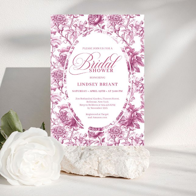 Convites Elegant Fuchsia Pink Roses Pattern Bridal Shower  (Elegant Fuchsia Pink Roses Pattern Bridal Shower Invite)