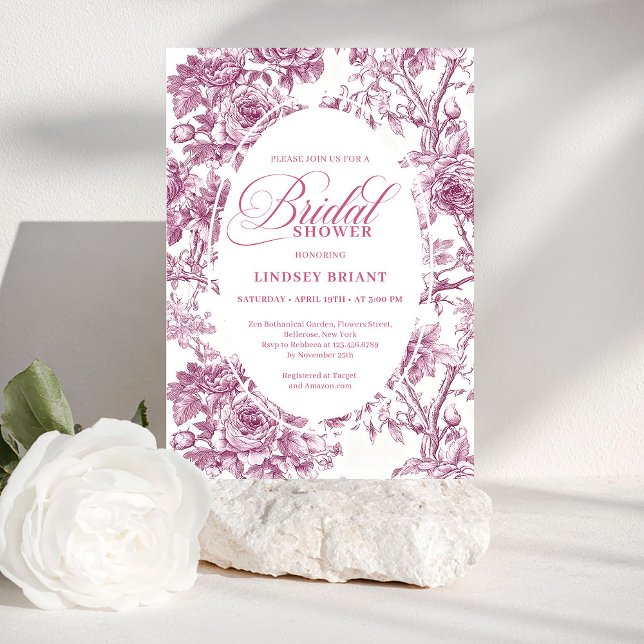 Convites Elegant Fuchsia Toile Roses Bridal Shower Invite (Elegant Fuchsia Toile Roses Bridal Shower Invitation

)