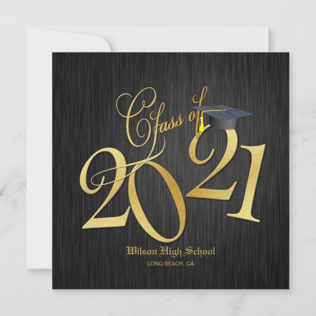Convites Elegant Funky Gold Class of 2021 Graduation (Frente)