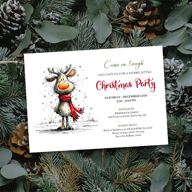 Convites Elegant funny reindeer Christmas party invitation (Elegant funny reindeer Christmas party invitation

)