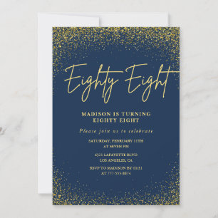 Convites Elegant Glam Marinho Dourado Glitter 88 anos